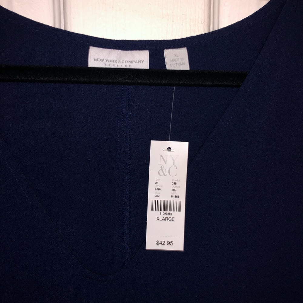 New York & Company Deep Blue V-Neck Blouse - Picture 3 of 5